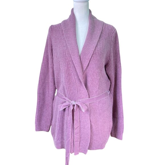 Talbots Lambswool Blend Wrap Cardigan Open Front Knit Belted Lilac (Size 1XP) - Picture 1 of 10